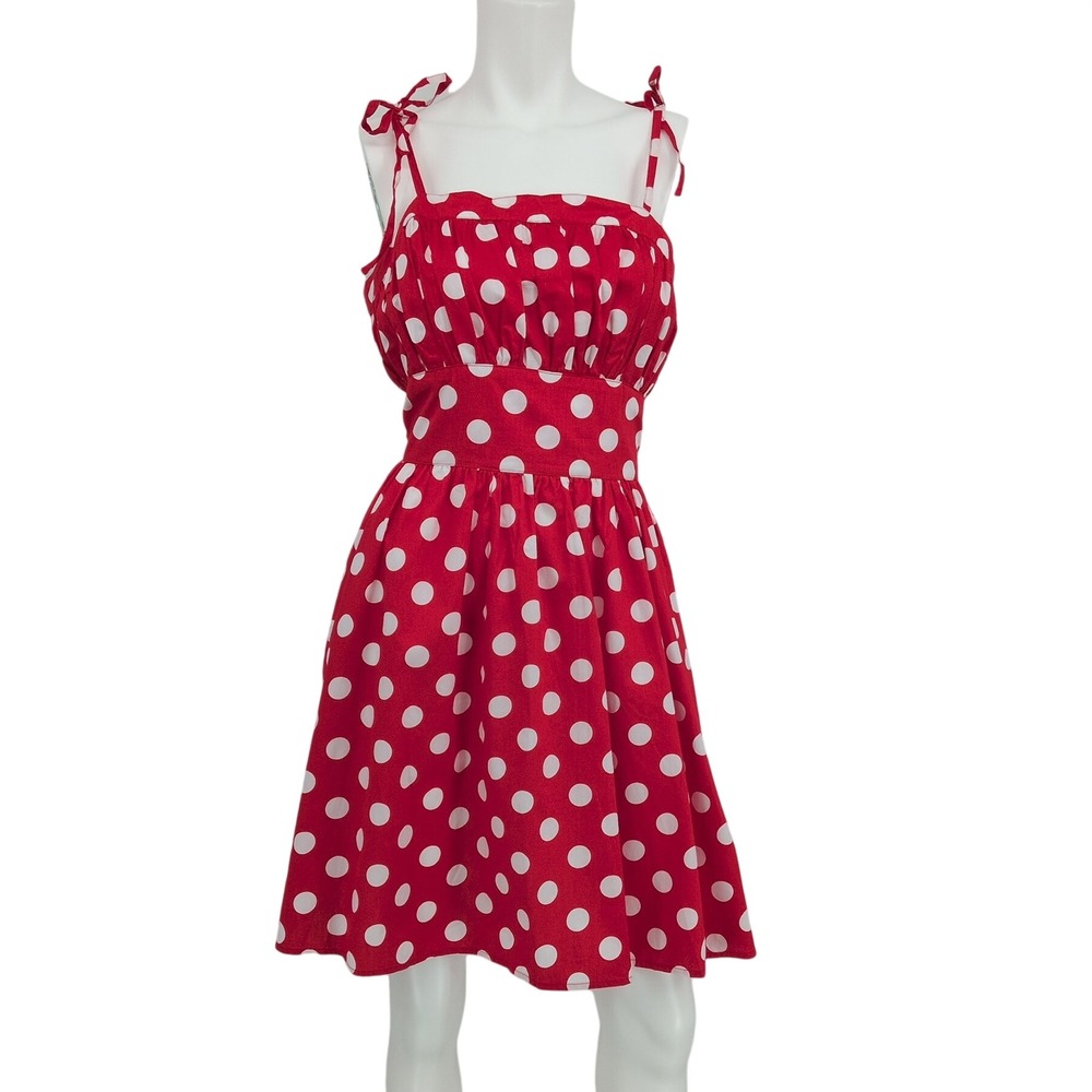 Rockabilly Mini Sundress Pinup Retro Red White Polka Dot Tie Strap 50s XLarge